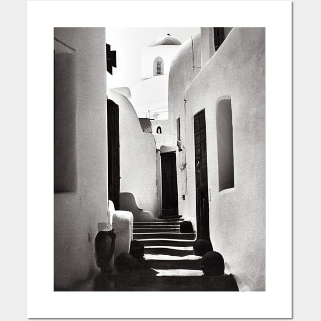 Black and White Santorini Greece Film Photography Wall Art by Trippycollage